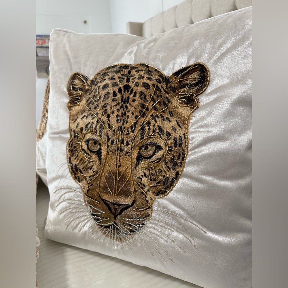 NWT Z Gallerie Namir Leopard beaded Pillow 22x22